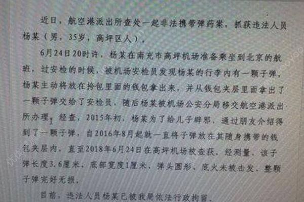聽信“大師”給兒子辟邪，四川一乘客攜子彈乘飛機被拘留(2)