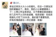 小兩口結(jié)婚僅花2110元，婚禮開支占比最大的是房租1500元[多圖]